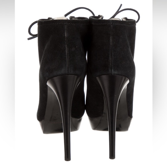 NEW BURBERRY PRORSUM Black suede leather laceup shearling heel booties EU 40 - Picture 3 of 16